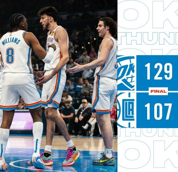 NBA战报:雷霆129-107大胜快船守住西部第二,亚历山大31分8助,小卡20分