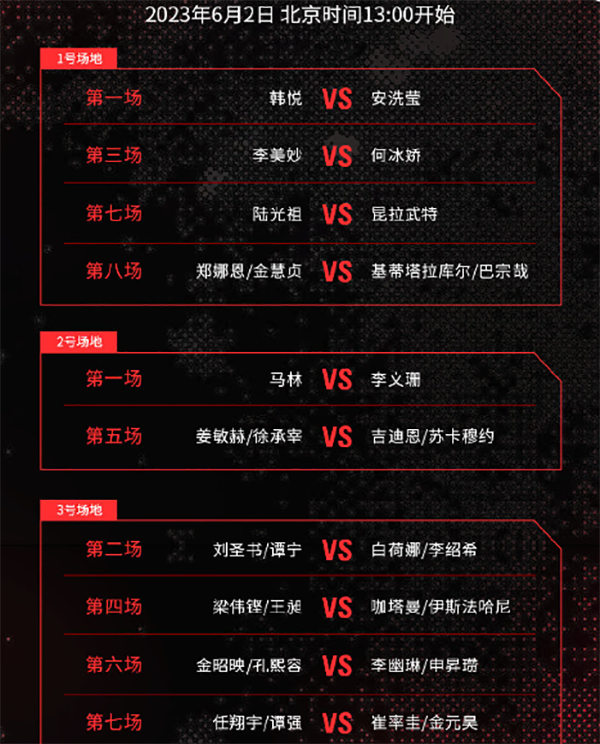 泰国羽毛球公开赛今日赛程直播表-2023泰国羽毛球公开赛6月2日赛程一览